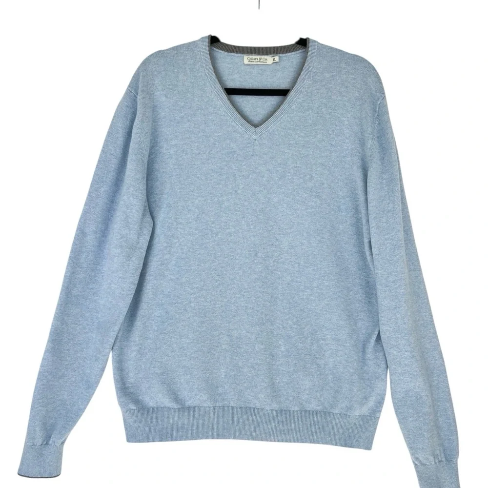 Collars & Co Blue Luxury Touch Cotton and Cashmere V-Neck Sweater Sz XL Pullover